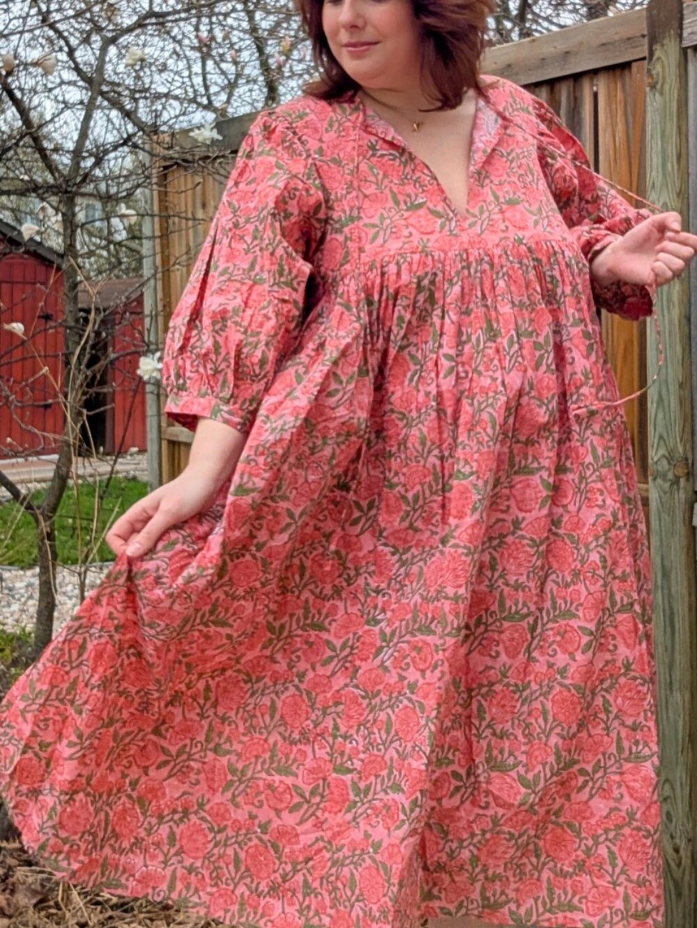 Boho Cotton Balloon Sleeve Midi Dress